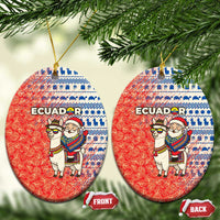 Ecuador Christmas Ceramic Ornament with Santa Riding Llama Traditional Patterns and Rose Design - Wonder Print Shop