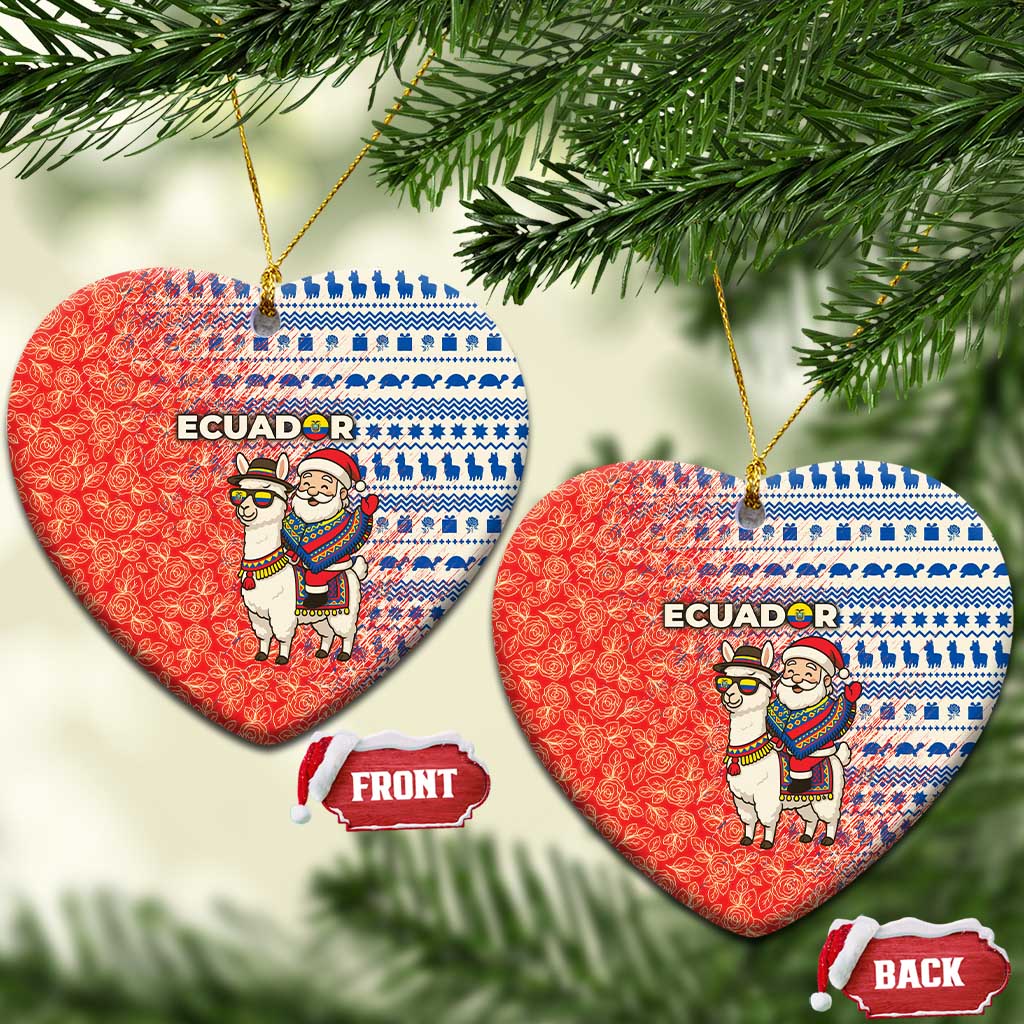 Ecuador Christmas Ceramic Ornament with Santa Riding Llama Traditional Patterns and Rose Design - Wonder Print Shop