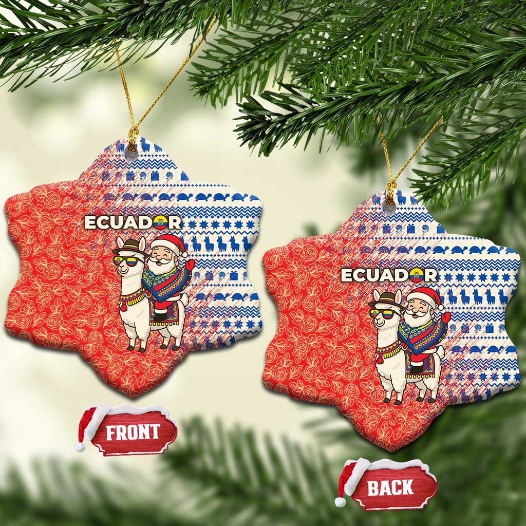 Ecuador Christmas Ceramic Ornament with Santa Riding Llama Traditional Patterns and Rose Design - Wonder Print Shop