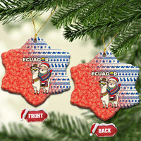 Ecuador Christmas Ceramic Ornament with Santa Riding Llama Traditional Patterns and Rose Design - Wonder Print Shop