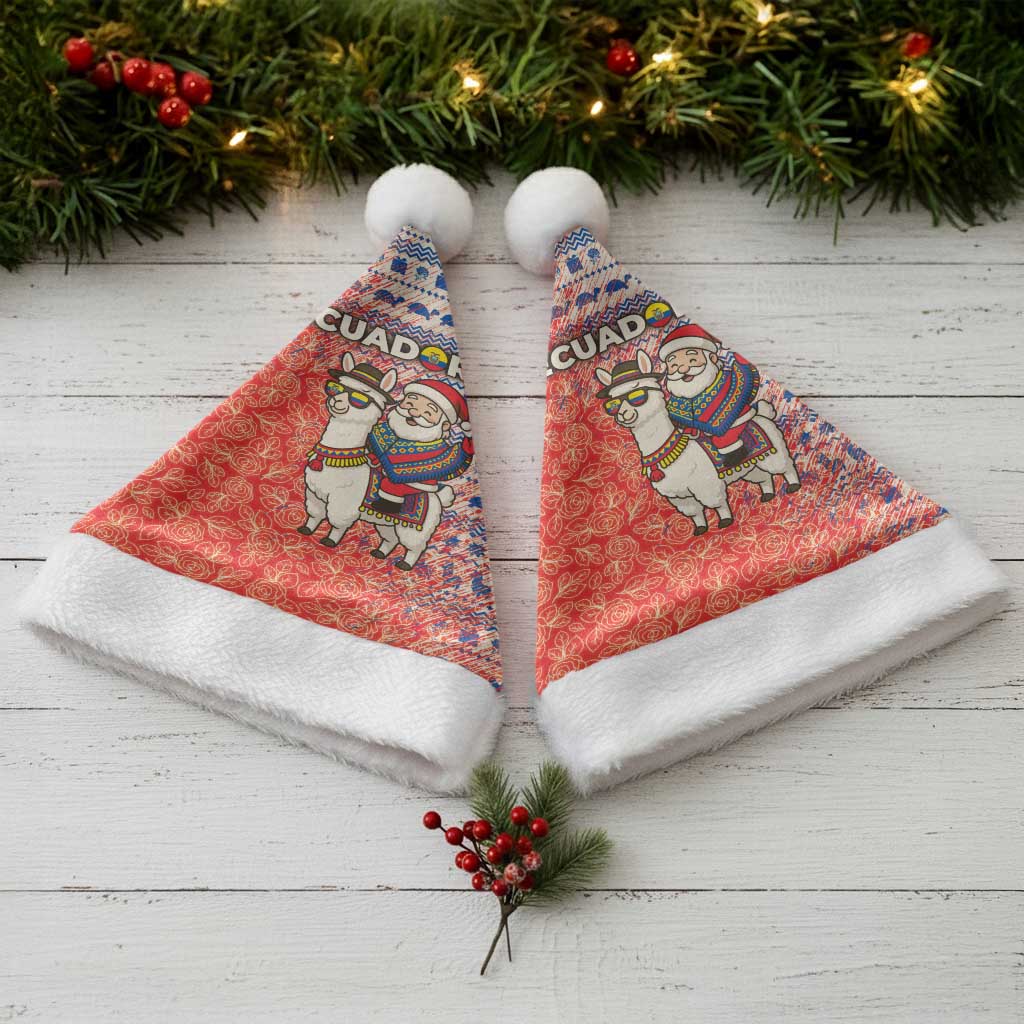 Ecuador Christmas Santa Hat with Santa Riding Llama Traditional Patterns and Rose Design - Wonder Print Shop