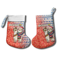 Ecuador Christmas Stocking with Santa Riding Llama Traditional Patterns and Rose Design - Wonder Print Shop