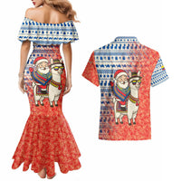 Ecuador Christmas Couples Matching Mermaid Dress and Hawaiian Shirt with Santa Riding Llama Traditional Patterns and Rose Design - Wonder Print Shop