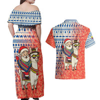 Ecuador Christmas Couples Matching Off Shoulder Maxi Dress and Hawaiian Shirt with Santa Riding Llama Traditional Patterns and Rose Design - Wonder Print Shop
