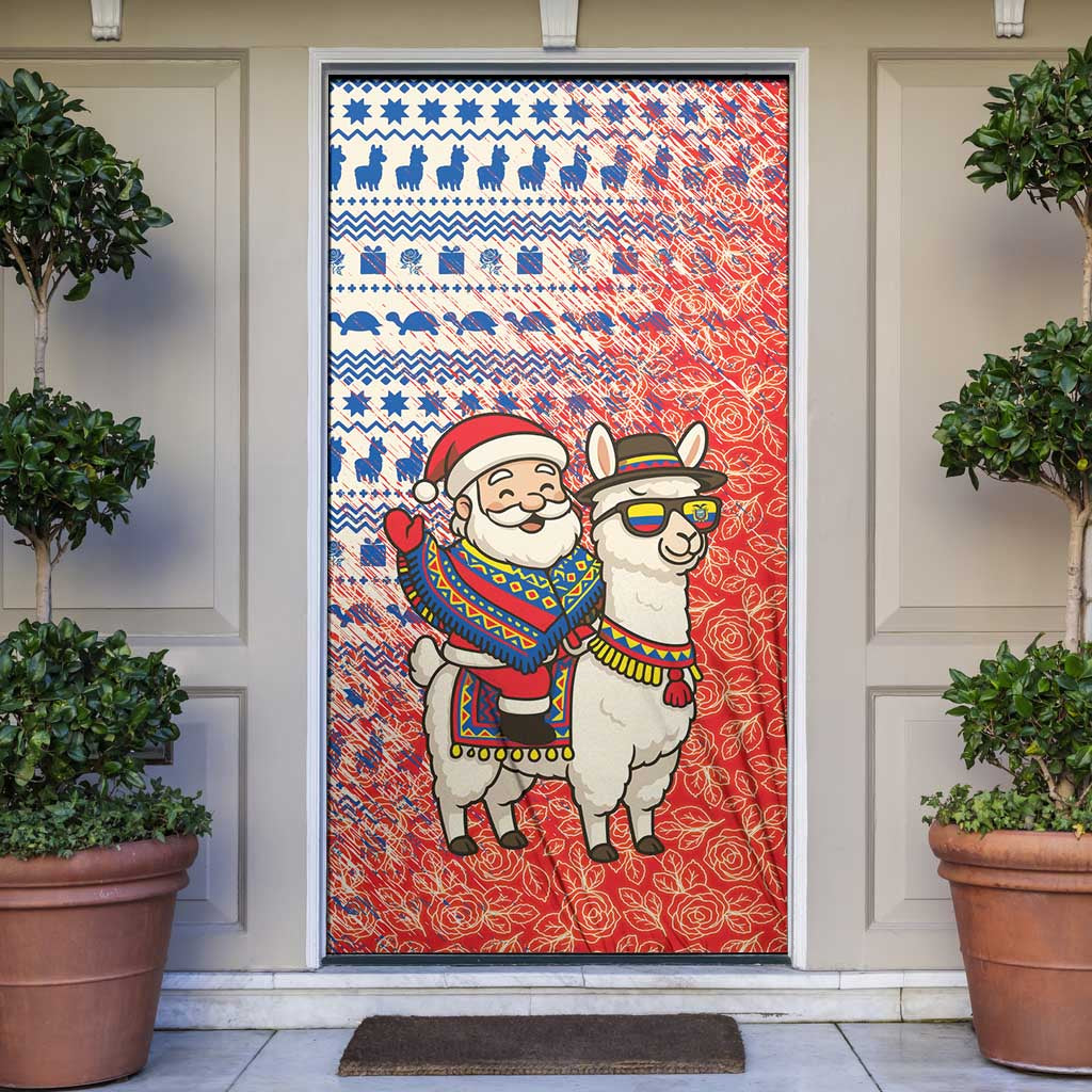Ecuador Christmas Door Cover with Santa Riding Llama Traditional Patterns and Rose Design - Wonder Print Shop