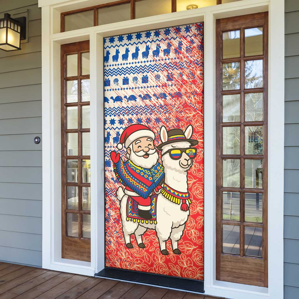 Ecuador Christmas Door Cover with Santa Riding Llama Traditional Patterns and Rose Design - Wonder Print Shop