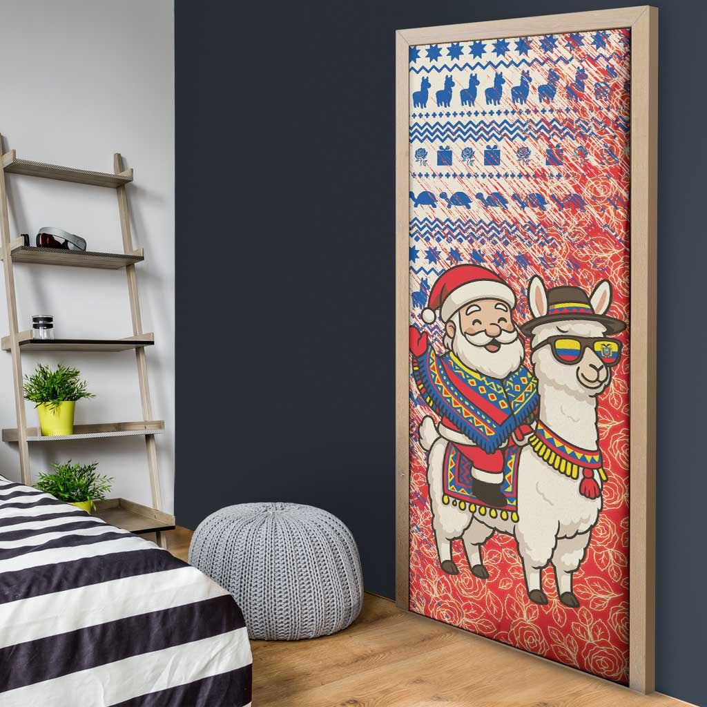 Ecuador Christmas Door Cover with Santa Riding Llama Traditional Patterns and Rose Design - Wonder Print Shop
