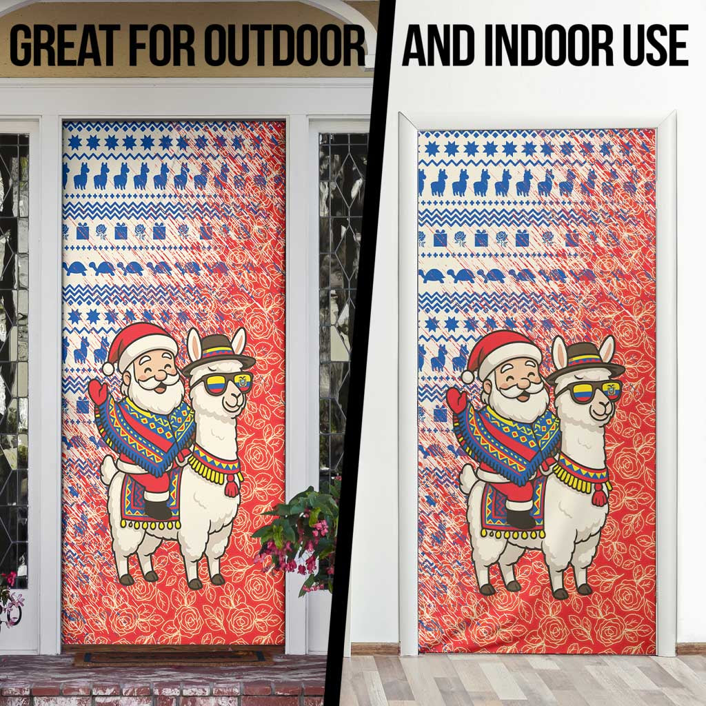 Ecuador Christmas Door Cover with Santa Riding Llama Traditional Patterns and Rose Design - Wonder Print Shop