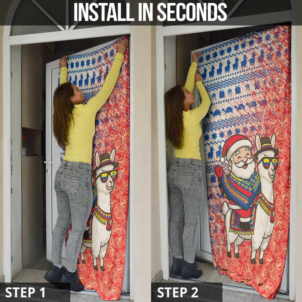 Ecuador Christmas Door Cover with Santa Riding Llama Traditional Patterns and Rose Design - Wonder Print Shop