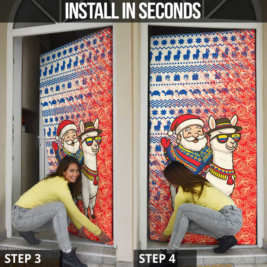 Ecuador Christmas Door Cover with Santa Riding Llama Traditional Patterns and Rose Design - Wonder Print Shop