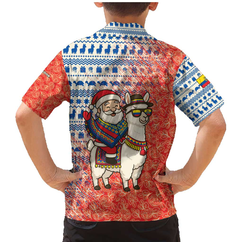 Ecuador Christmas Family Matching Mermaid Dress and Hawaiian Shirt with Santa Riding Llama Traditional Patterns and Rose Design - Wonder Print Shop