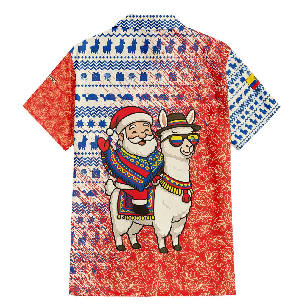 Ecuador Christmas Family Matching Mermaid Dress and Hawaiian Shirt with Santa Riding Llama Traditional Patterns and Rose Design - Wonder Print Shop