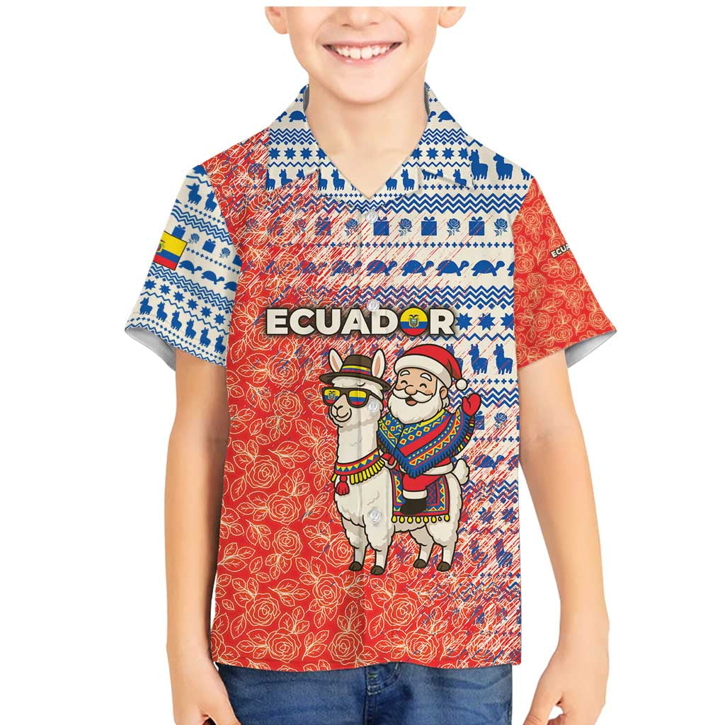 Ecuador Christmas Family Matching Mermaid Dress and Hawaiian Shirt with Santa Riding Llama Traditional Patterns and Rose Design - Wonder Print Shop