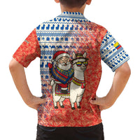 Ecuador Christmas Family Matching Off The Shoulder Long Sleeve Dress and Hawaiian Shirt with Santa Riding Llama Traditional Patterns and Rose Design - Wonder Print Shop