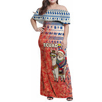Ecuador Christmas Family Matching Off Shoulder Maxi Dress and Hawaiian Shirt with Santa Riding Llama Traditional Patterns and Rose Design - Wonder Print Shop