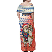 Ecuador Christmas Family Matching Off Shoulder Maxi Dress and Hawaiian Shirt with Santa Riding Llama Traditional Patterns and Rose Design - Wonder Print Shop