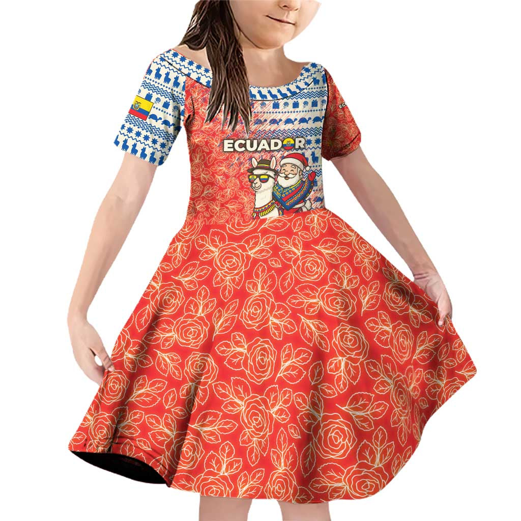 Ecuador Christmas Family Matching Off Shoulder Short Dress and Hawaiian Shirt with Santa Riding Llama Traditional Patterns and Rose Design - Wonder Print Shop