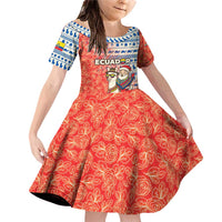 Ecuador Christmas Family Matching Off Shoulder Short Dress and Hawaiian Shirt with Santa Riding Llama Traditional Patterns and Rose Design - Wonder Print Shop