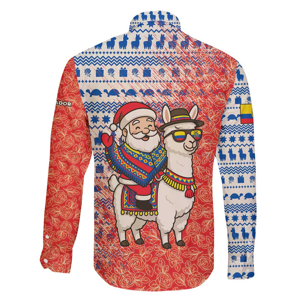 Ecuador Christmas Family Matching Off Shoulder Short Dress and Hawaiian Shirt with Santa Riding Llama Traditional Patterns and Rose Design - Wonder Print Shop