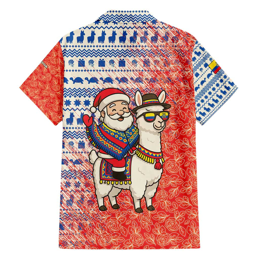 Ecuador Christmas Family Matching Puletasi and Hawaiian Shirt with Santa Riding Llama Traditional Patterns and Rose Design - Wonder Print Shop