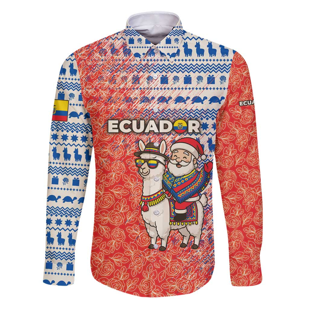 Ecuador Christmas Family Matching Puletasi and Hawaiian Shirt with Santa Riding Llama Traditional Patterns and Rose Design - Wonder Print Shop