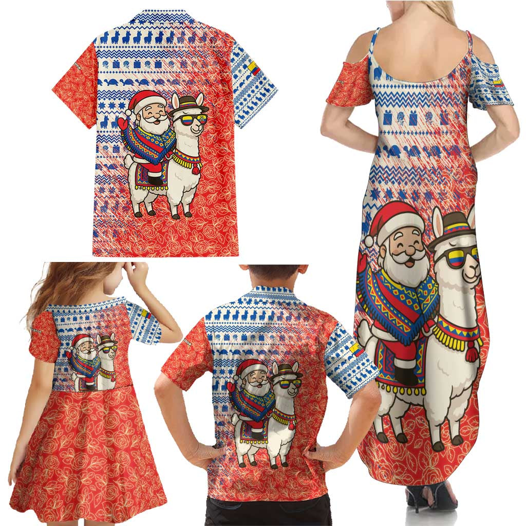 Ecuador Christmas Family Matching Summer Maxi Dress and Hawaiian Shirt with Santa Riding Llama Traditional Patterns and Rose Design - Wonder Print Shop