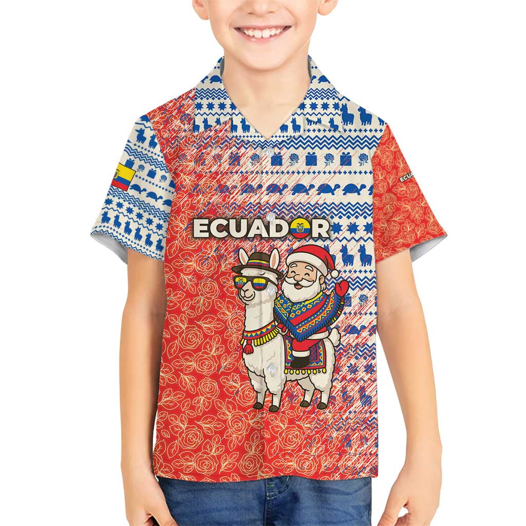 Ecuador Christmas Family Matching Summer Maxi Dress and Hawaiian Shirt with Santa Riding Llama Traditional Patterns and Rose Design - Wonder Print Shop