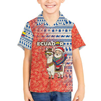 Ecuador Christmas Family Matching Summer Maxi Dress and Hawaiian Shirt with Santa Riding Llama Traditional Patterns and Rose Design - Wonder Print Shop