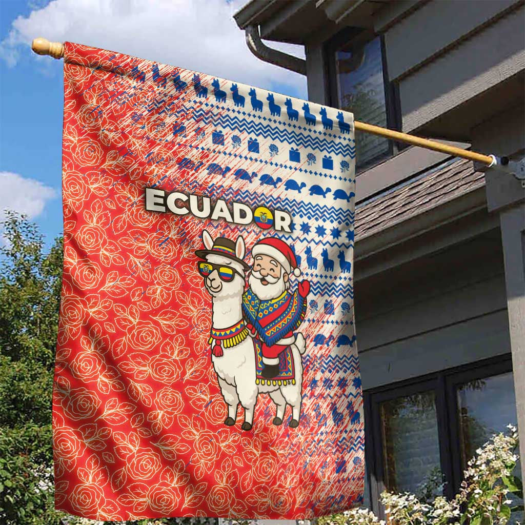 Ecuador Christmas Garden Flag with Santa Riding Llama Traditional Patterns and Rose Design - Wonder Print Shop