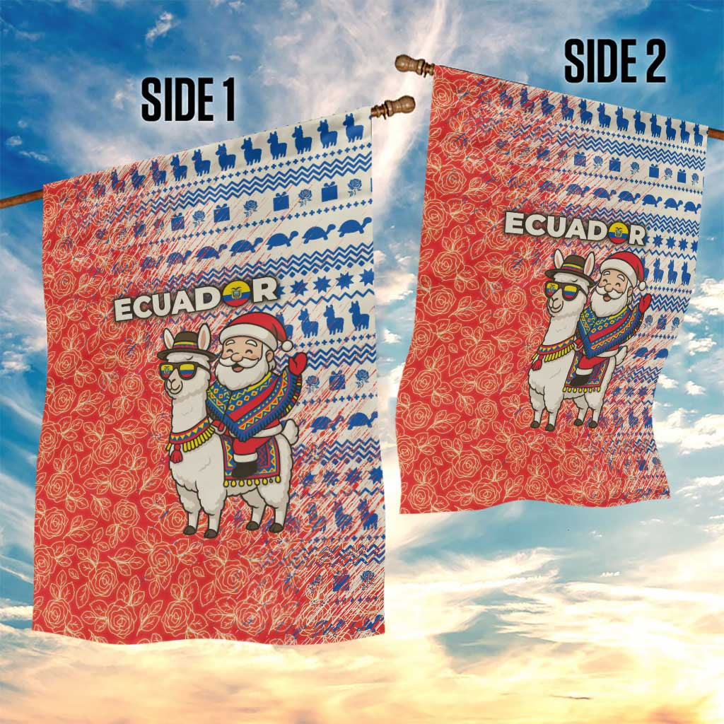 Ecuador Christmas Garden Flag with Santa Riding Llama Traditional Patterns and Rose Design - Wonder Print Shop