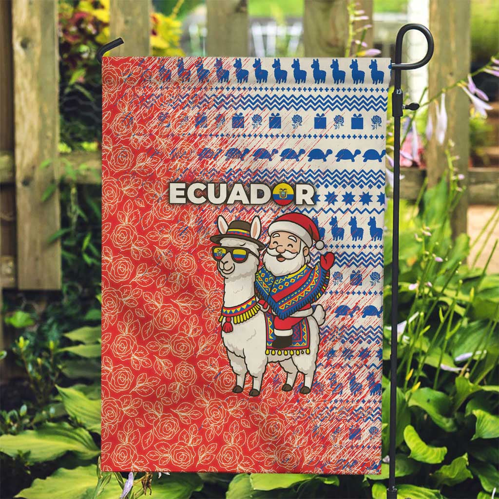 Ecuador Christmas Garden Flag with Santa Riding Llama Traditional Patterns and Rose Design - Wonder Print Shop