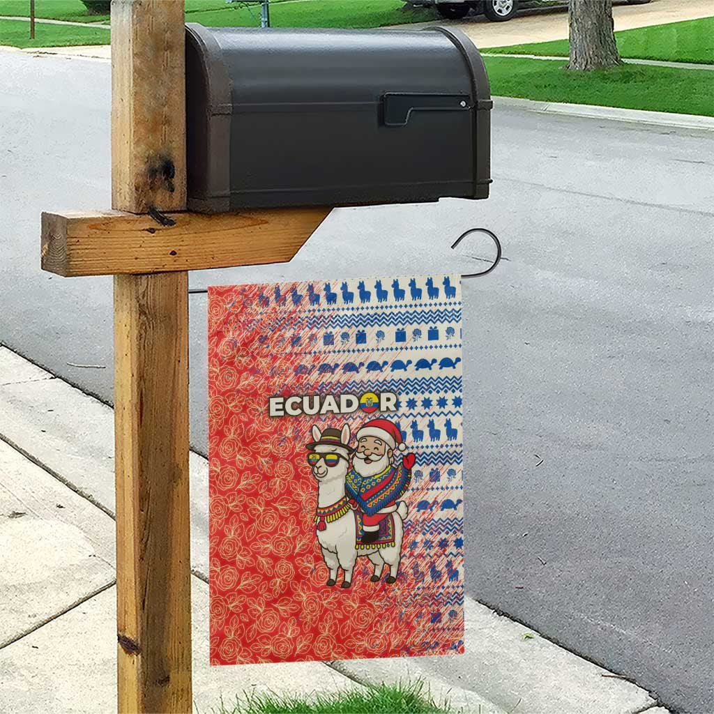 Ecuador Christmas Garden Flag with Santa Riding Llama Traditional Patterns and Rose Design - Wonder Print Shop