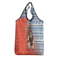 Ecuador Christmas Grocery Bag with Santa Riding Llama Traditional Patterns and Rose Design - Wonder Print Shop