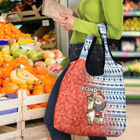 Ecuador Christmas Grocery Bag with Santa Riding Llama Traditional Patterns and Rose Design - Wonder Print Shop