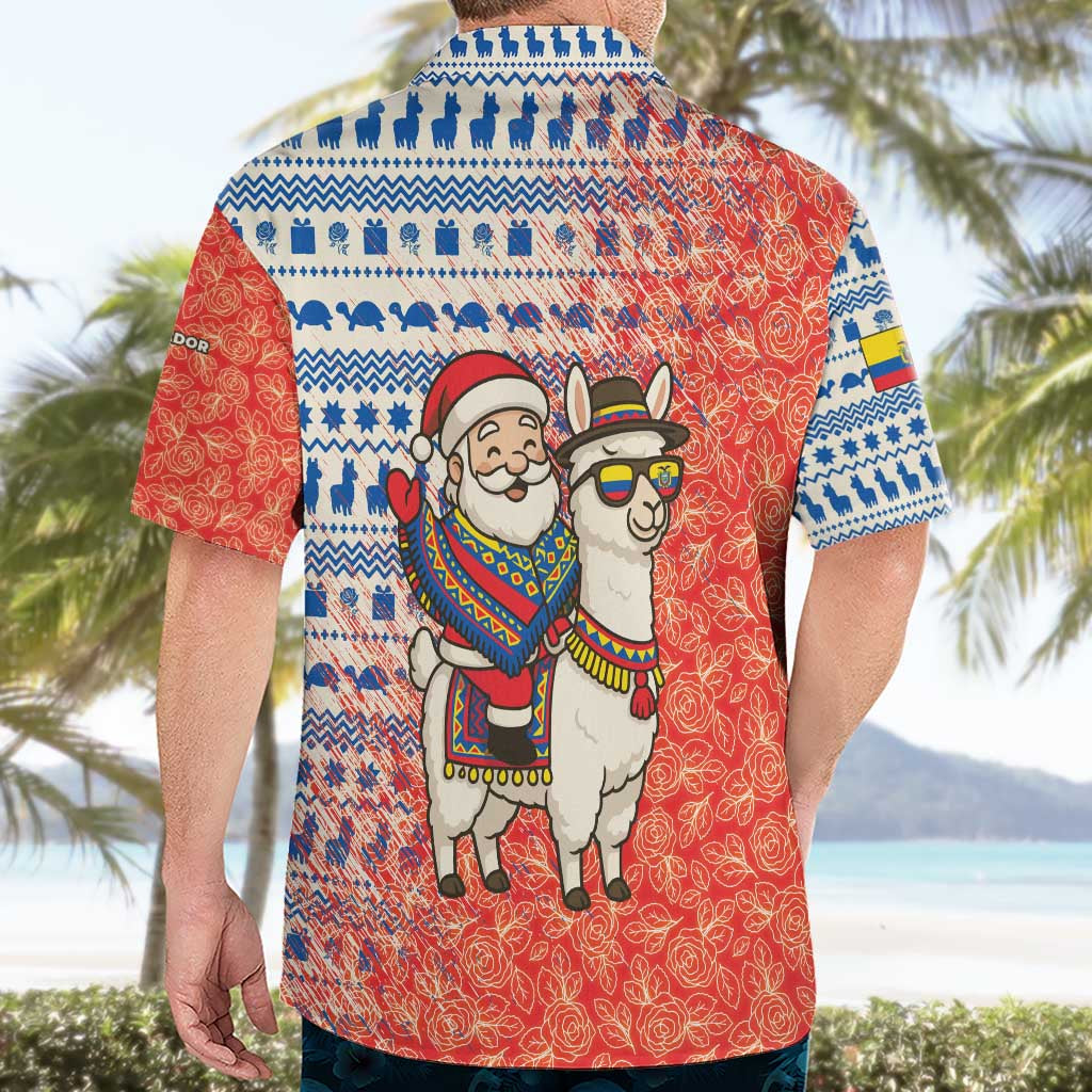 Ecuador Christmas Hawaiian Shirt with Santa Riding Llama Traditional Patterns and Rose Design - Wonder Print Shop