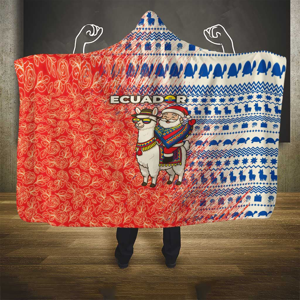 Ecuador Christmas Hooded Blanket with Santa Riding Llama Traditional Patterns and Rose Design - Wonder Print Shop
