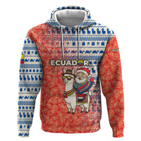 Ecuador Christmas Hoodie with Santa Riding Llama Traditional Patterns and Rose Design - Wonder Print Shop