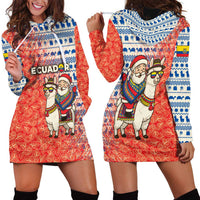 Ecuador Christmas Hoodie Dress with Santa Riding Llama Traditional Patterns and Rose Design - Wonder Print Shop