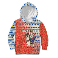 Ecuador Christmas Kid Hoodie with Santa Riding Llama Traditional Patterns and Rose Design - Wonder Print Shop