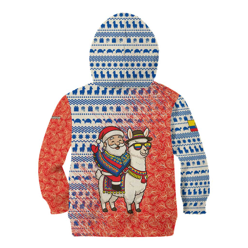 Ecuador Christmas Kid Hoodie with Santa Riding Llama Traditional Patterns and Rose Design - Wonder Print Shop