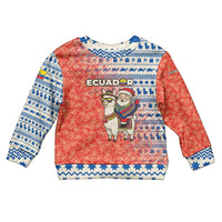 Ecuador Christmas Kid Ugly Christmas Sweater with Santa Riding Llama Traditional Patterns and Rose Design - Wonder Print Shop