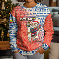 Ecuador Christmas Kid Ugly Christmas Sweater with Santa Riding Llama Traditional Patterns and Rose Design - Wonder Print Shop