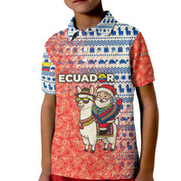 Ecuador Christmas Kid Polo Shirt with Santa Riding Llama Traditional Patterns and Rose Design - Wonder Print Shop