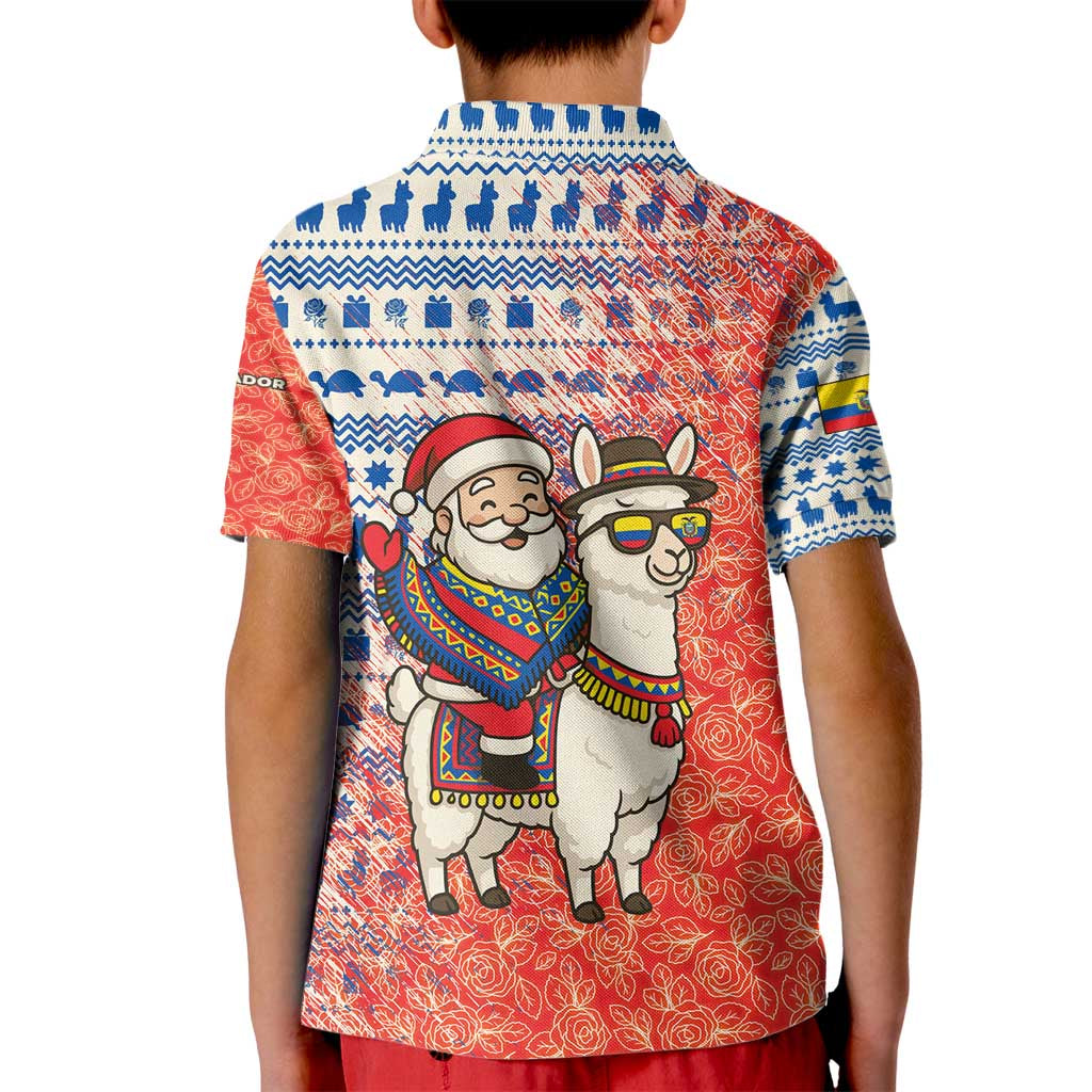 Ecuador Christmas Kid Polo Shirt with Santa Riding Llama Traditional Patterns and Rose Design - Wonder Print Shop