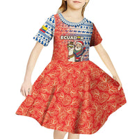 Ecuador Christmas Kid Short Sleeve Dress with Santa Riding Llama Traditional Patterns and Rose Design - Wonder Print Shop