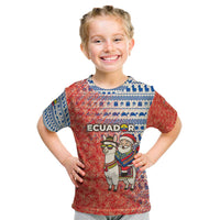 Ecuador Christmas Kid T Shirt with Santa Riding Llama Traditional Patterns and Rose Design - Wonder Print Shop