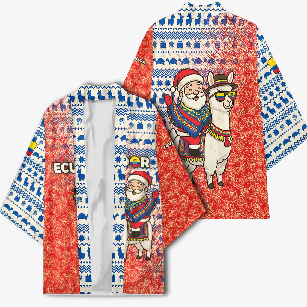 Ecuador Christmas Kimono with Santa Riding Llama Traditional Patterns and Rose Design - Wonder Print Shop