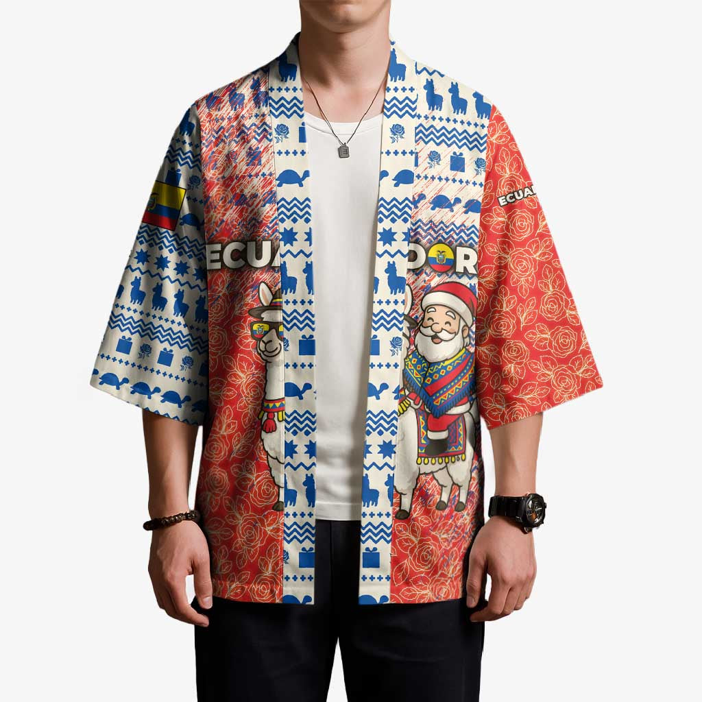 Ecuador Christmas Kimono with Santa Riding Llama Traditional Patterns and Rose Design - Wonder Print Shop