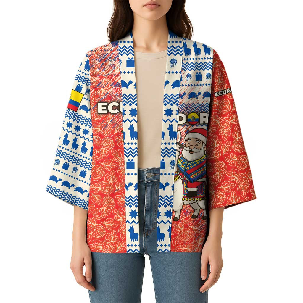 Ecuador Christmas Kimono with Santa Riding Llama Traditional Patterns and Rose Design - Wonder Print Shop