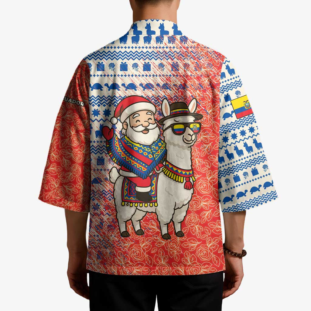 Ecuador Christmas Kimono with Santa Riding Llama Traditional Patterns and Rose Design - Wonder Print Shop